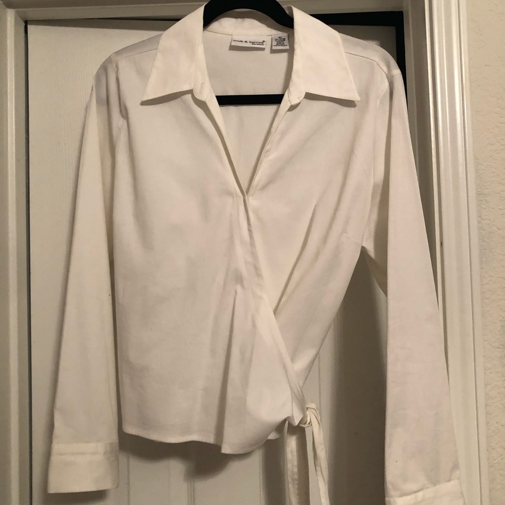White stylish tie blouse; colorful elastic blouse.